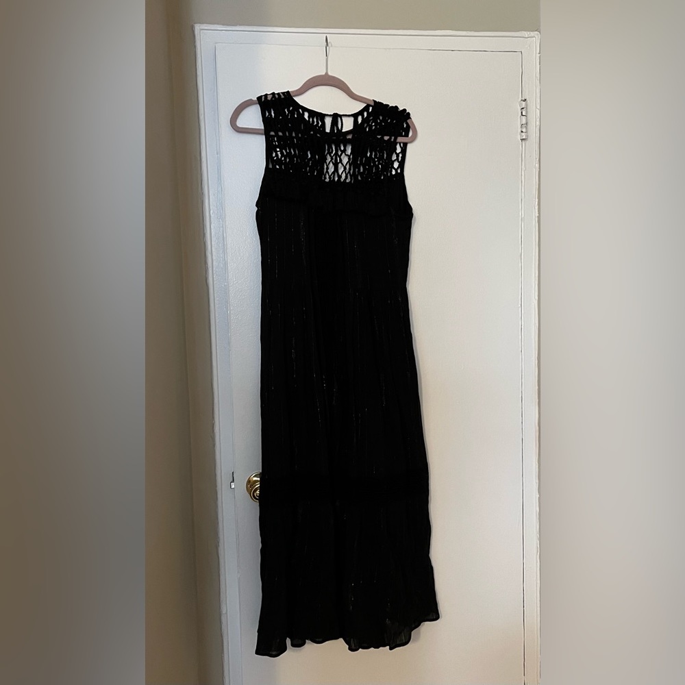 Anthropologie Black Tassel Maxi Dress